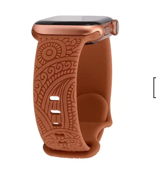 “Apple Watch replacement band, engraved silicone strap in stylish design”