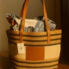 Striped Woven Shoulder Tote Bag - Image 2