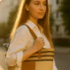 Striped Woven Shoulder Tote Bag - Image 3
