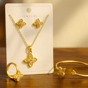 Radiant Gold Four-Leaf Clover Set